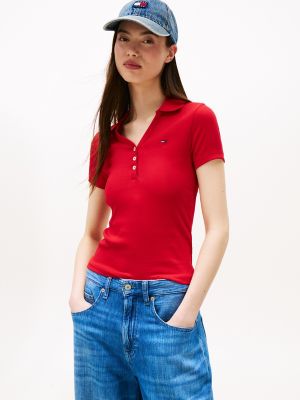 Tommy Jeans Slim Fit Ribbed Polo, Sapphire Red
