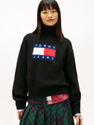 Tommy Jeans Flag Logo Turtleneck Sweater, Black