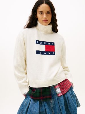 Tommy Jeans Flag Logo Turtleneck Sweater, Ancient White