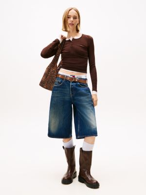 Tommy Jeans Loose Wide-Leg Denim Short, Denim Dark