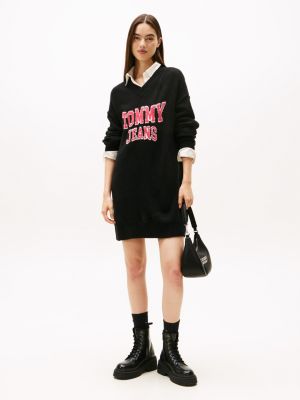 Tommy Jeans Intarsia Logo Sweater Dress, Black