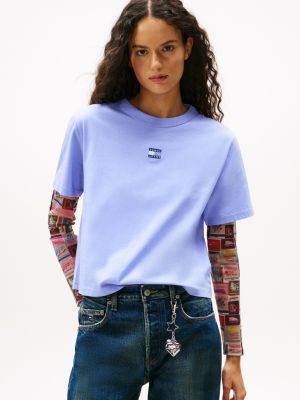Tommy Jeans Badge Boxy-Fit T-Shirt, Vintage Iris