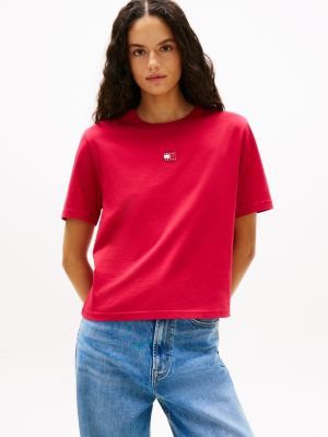 Tommy Jeans Badge Boxy-Fit T-Shirt, Ruby Rhubarb