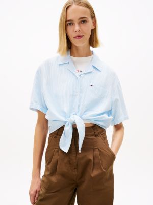 Tommy Jeans Tie-Front Linen-Blend Shirt