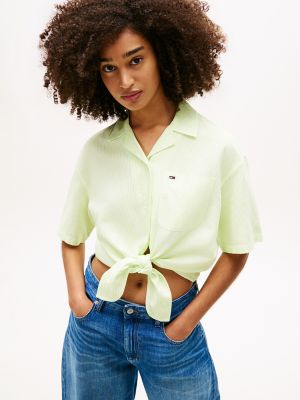 Женские рубашки Tommy Hilfiger Tommy Jeans Tie-Front Linen-Blend Shirt — фото 3