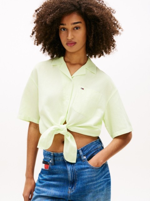 Женские рубашки Tommy Hilfiger Tommy Jeans Tie-Front Linen-Blend Shirt