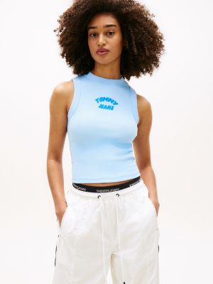 Tommy Jeans Puff Print Logo Tank Top, Light Powdery Blue