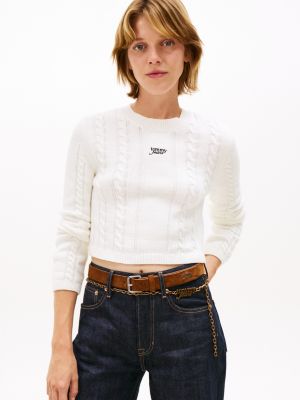Tommy Jeans Script Cable Knit Sweater, Ancient White