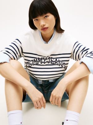 Женские джинсы Tommy Hilfiger Tommy Jeans Varsity Logo Stripe Sweater — фото 2