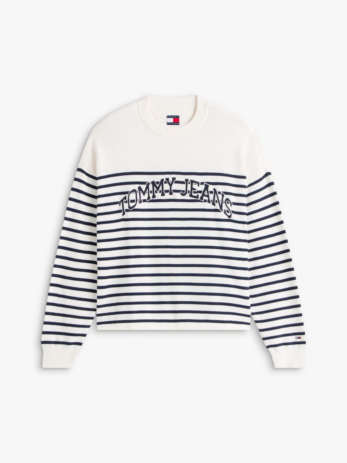 Tommy Jeans Varsity Logo Stripe Sweater — Ancient White