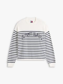 Tommy Jeans Varsity Logo Stripe Sweater — Ancient White 5