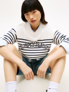 Tommy Jeans Varsity Logo Stripe Sweater — Ancient White 2