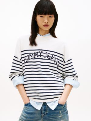 Tommy Jeans Varsity Logo Stripe Sweater, Ancient White