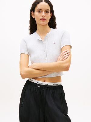 Tommy Jeans Short-Sleeve Cardigan, Ice Grey Heather