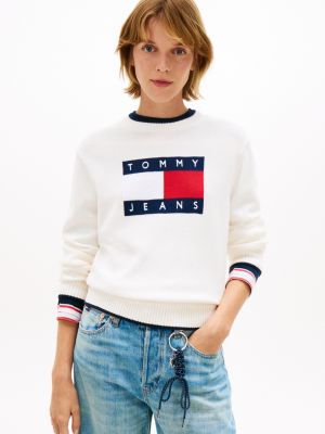 Tommy Jeans Flag Logo Tipped Sweater, Ancient White