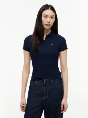 Tommy Jeans Slim Fit Rib-Knit Polo, Navy