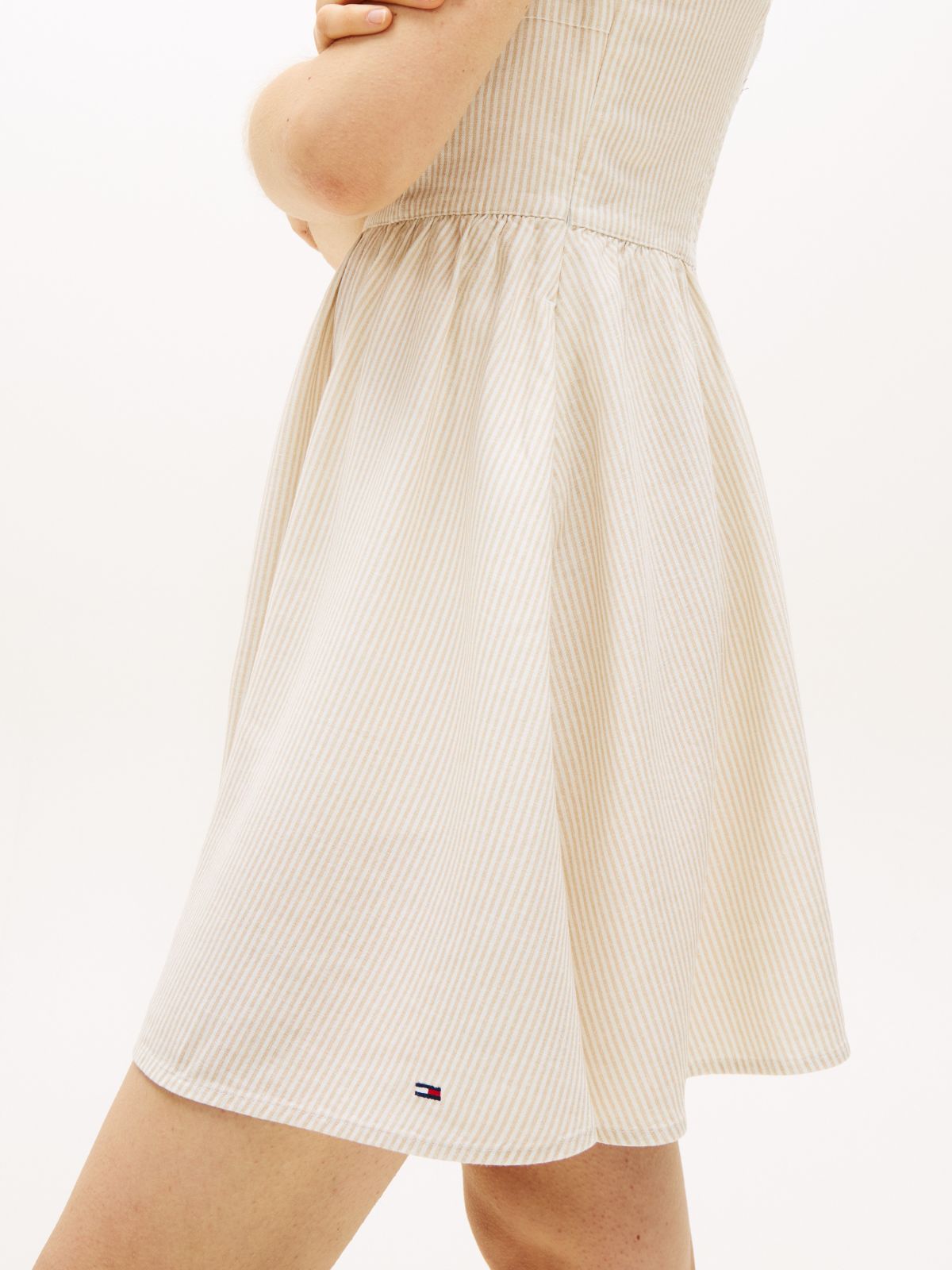Tommy Jeans Linen-Blend Skater Dress — White Clay / Stripe