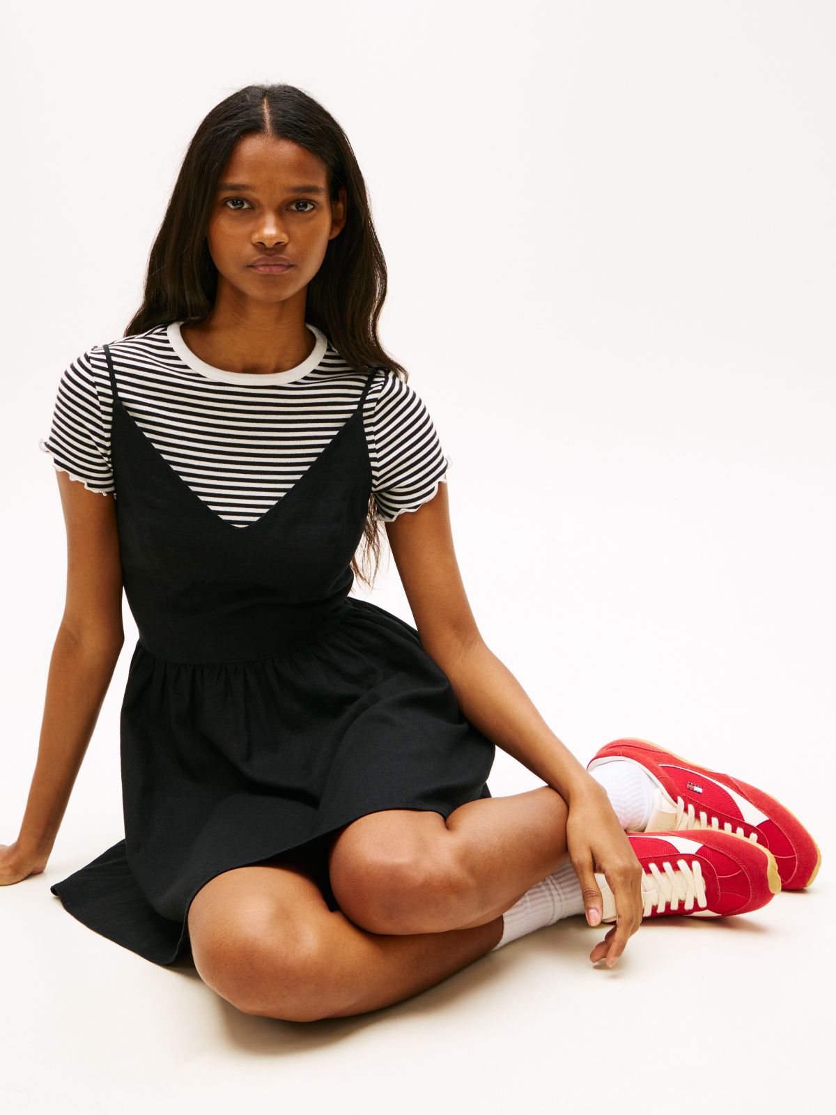 Tommy Jeans Linen-Blend Skater Dress — Black