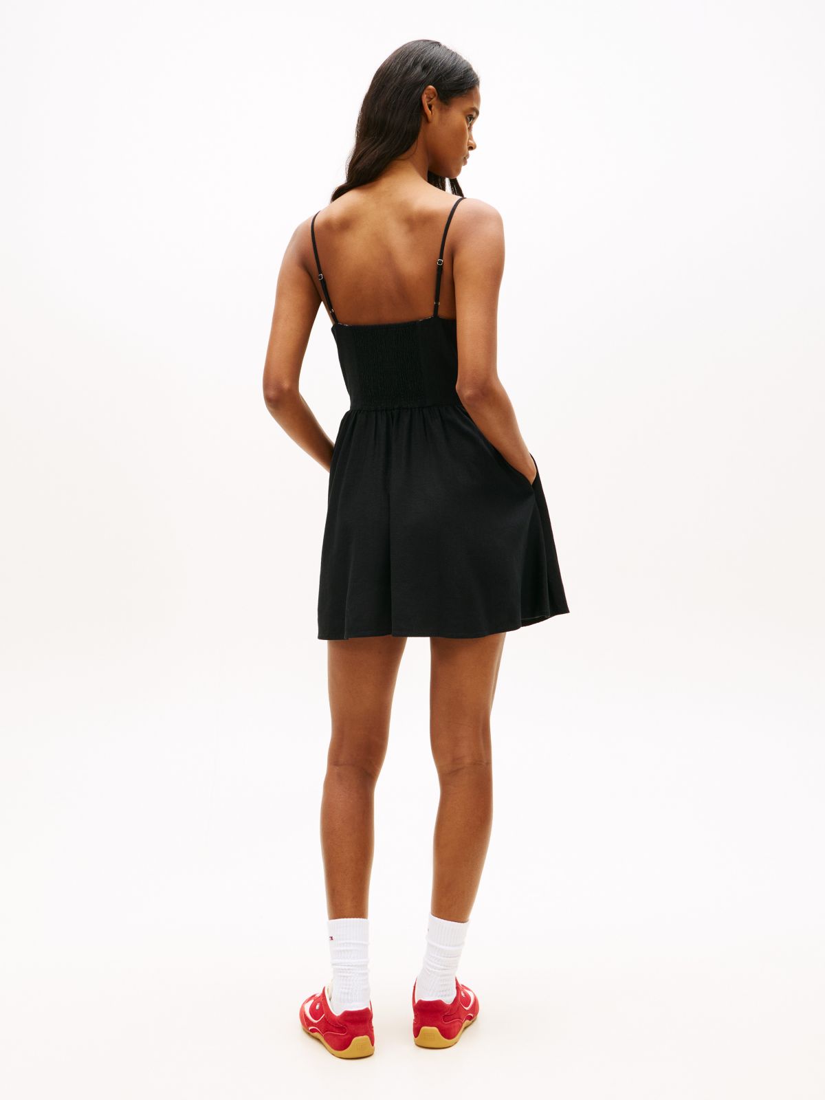 Tommy Jeans Linen-Blend Skater Dress — Black
