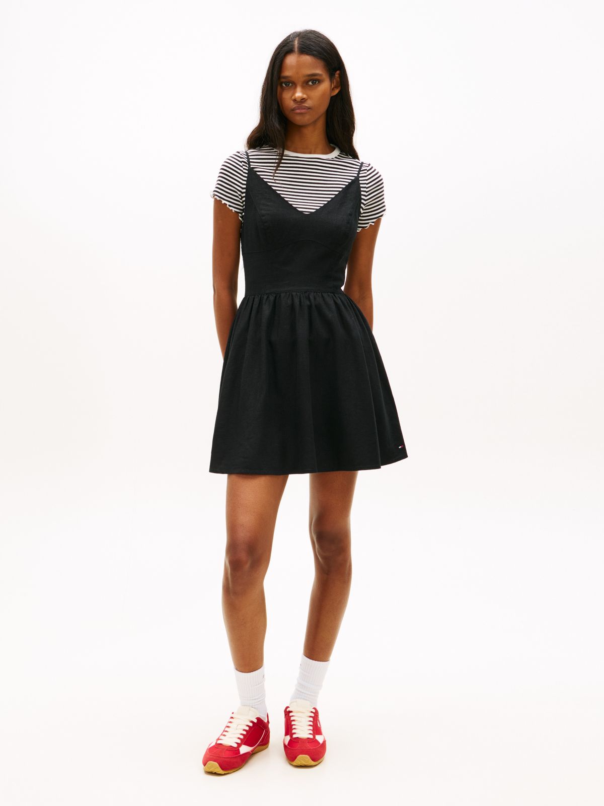 Tommy Jeans Linen-Blend Skater Dress — Black