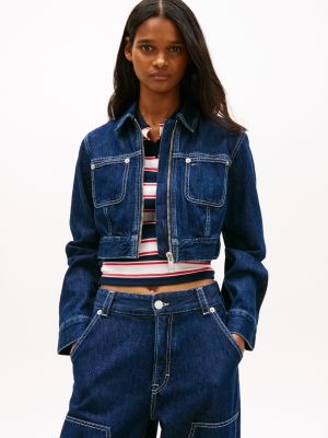 Tommy Jeans Cropped Denim Zip Jacket, Denim Dark