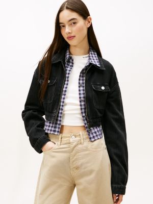 Tommy Jeans Cropped Denim Zip Jacket, Denim Black