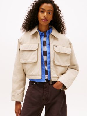 Tommy Jeans Cropped Utility Zip Jacket, Gulf Sand