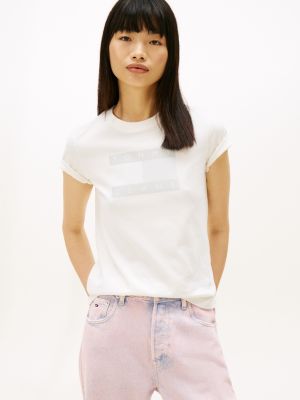 Tommy Jeans Weathered Flag Logo T-Shirt, Ancient White Tonal