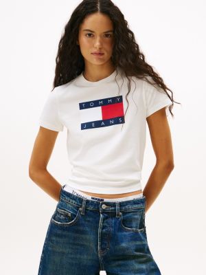 Tommy Jeans Weathered Flag Logo T-Shirt, Ecru