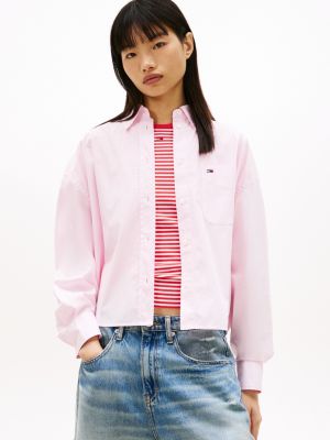 Tommy Jeans Relaxed Cropped Poplin Shirt, Pearly Pink
