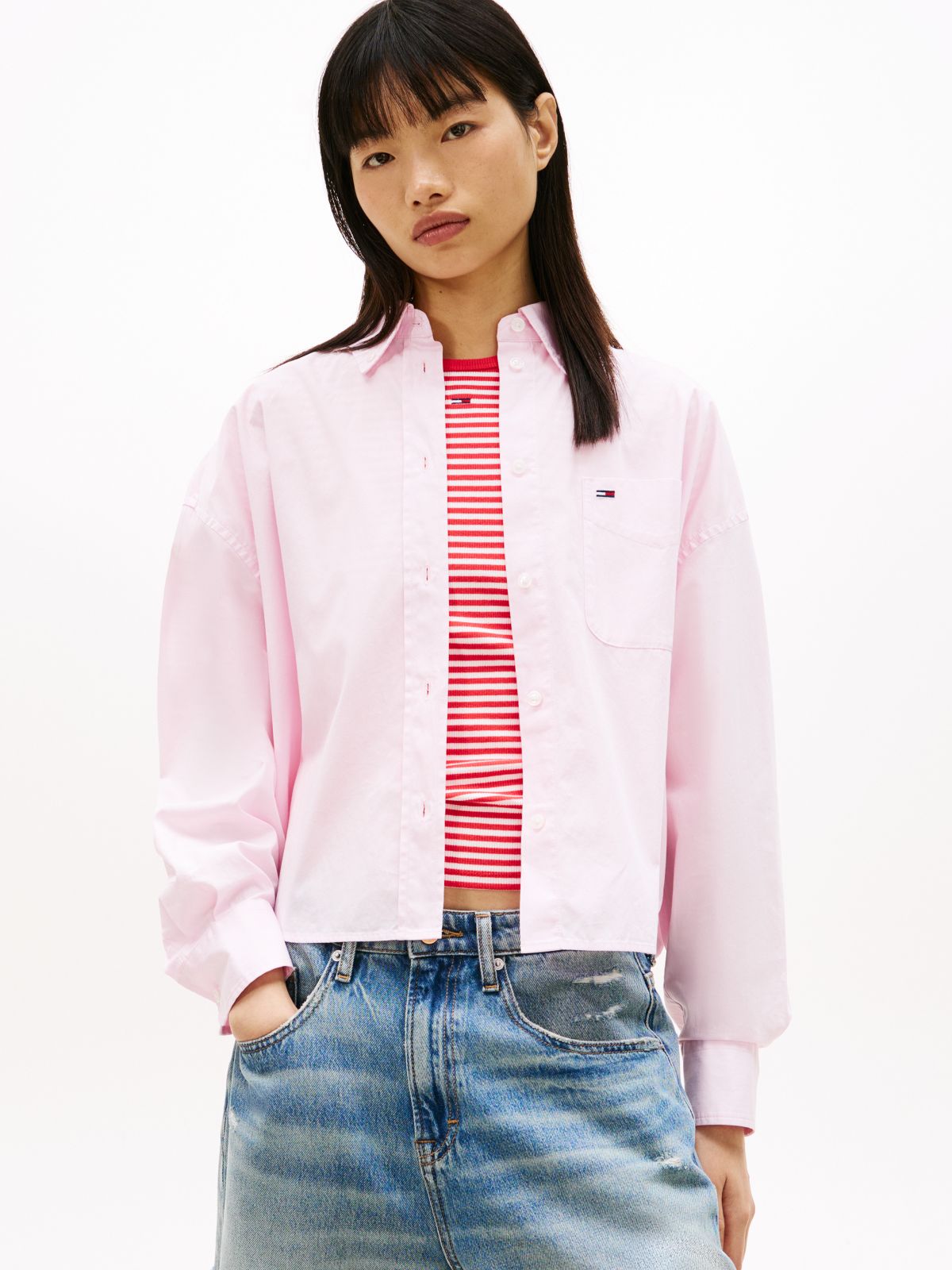 Tommy Jeans Relaxed Cropped Poplin Shirt — Pearly Pink