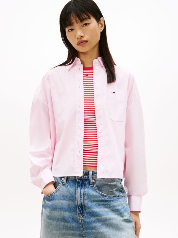 Tommy Jeans Relaxed Cropped Poplin Shirt — Pearly Pink