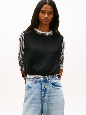 Tommy Jeans Side-Tie Linen-Blend Top, Black
