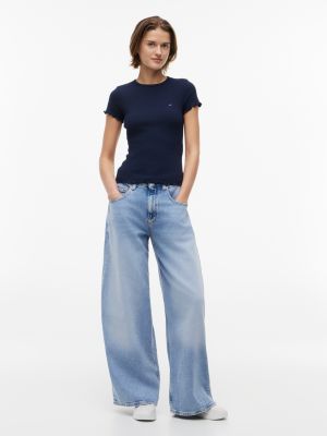 Женская футболка Tommy Jeans Lettuce-Trim, цвет: Тёмный ночной тёмно-синий — фото 2