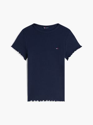 Женская футболка Tommy Jeans Lettuce-Trim, цвет: Тёмный ночной тёмно-синий — фото 5