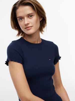 Женская футболка Tommy Jeans Lettuce-Trim, цвет: Тёмный ночной тёмно-синий — фото 3