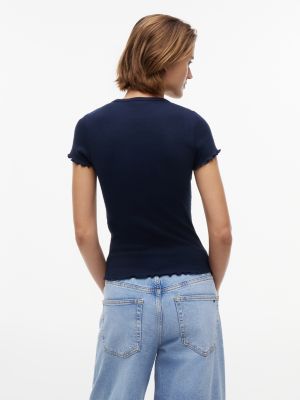 Женская футболка Tommy Jeans Lettuce-Trim, цвет: Тёмный ночной тёмно-синий — фото 4