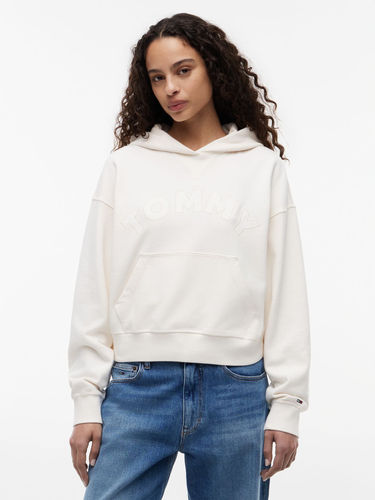 Tommy Jeans Boxy Fit Garment-Dyed Hoodie — Ancient White
