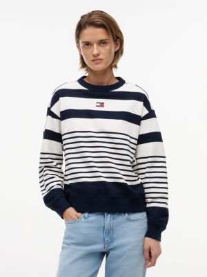 Tommy Jeans Relaxed Striped Sweatshirt, Navy Blue / Ecru Stripe