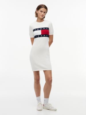 Tommy Jeans Flag Logo Sweater Dress, Ancient White
