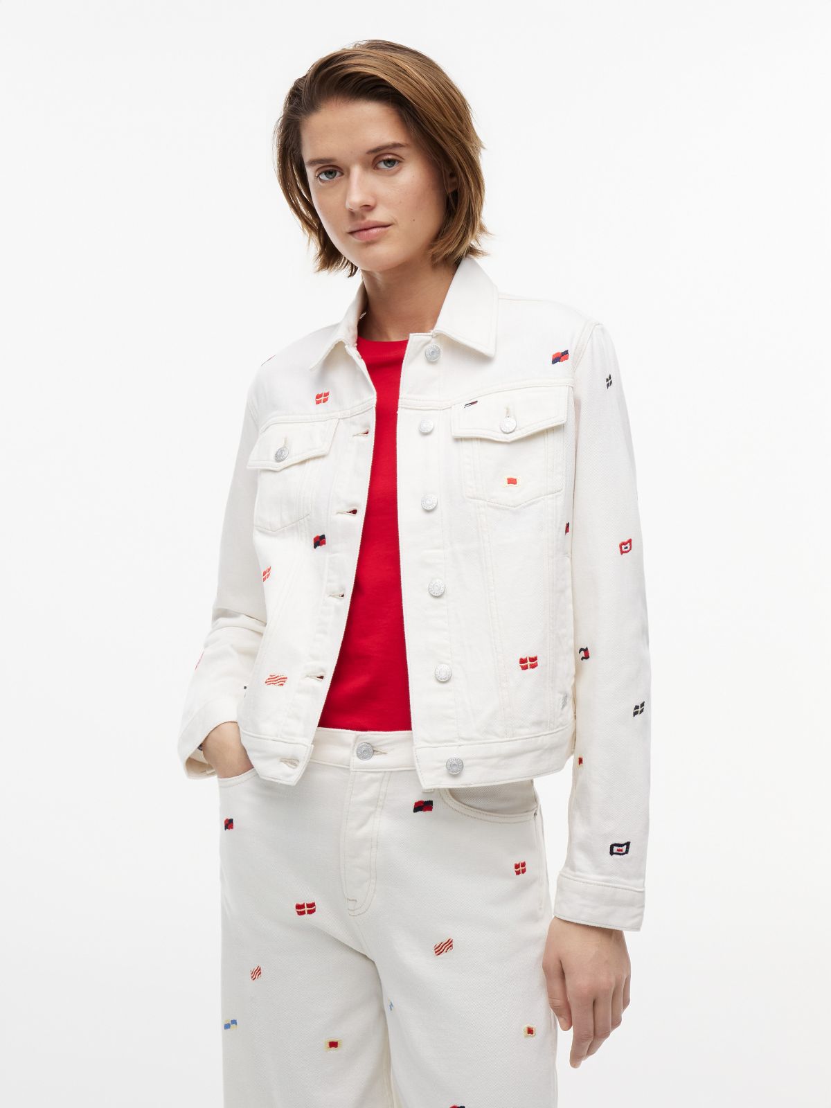 Tommy Jeans Sailing Flag Denim Jacket — White Denim