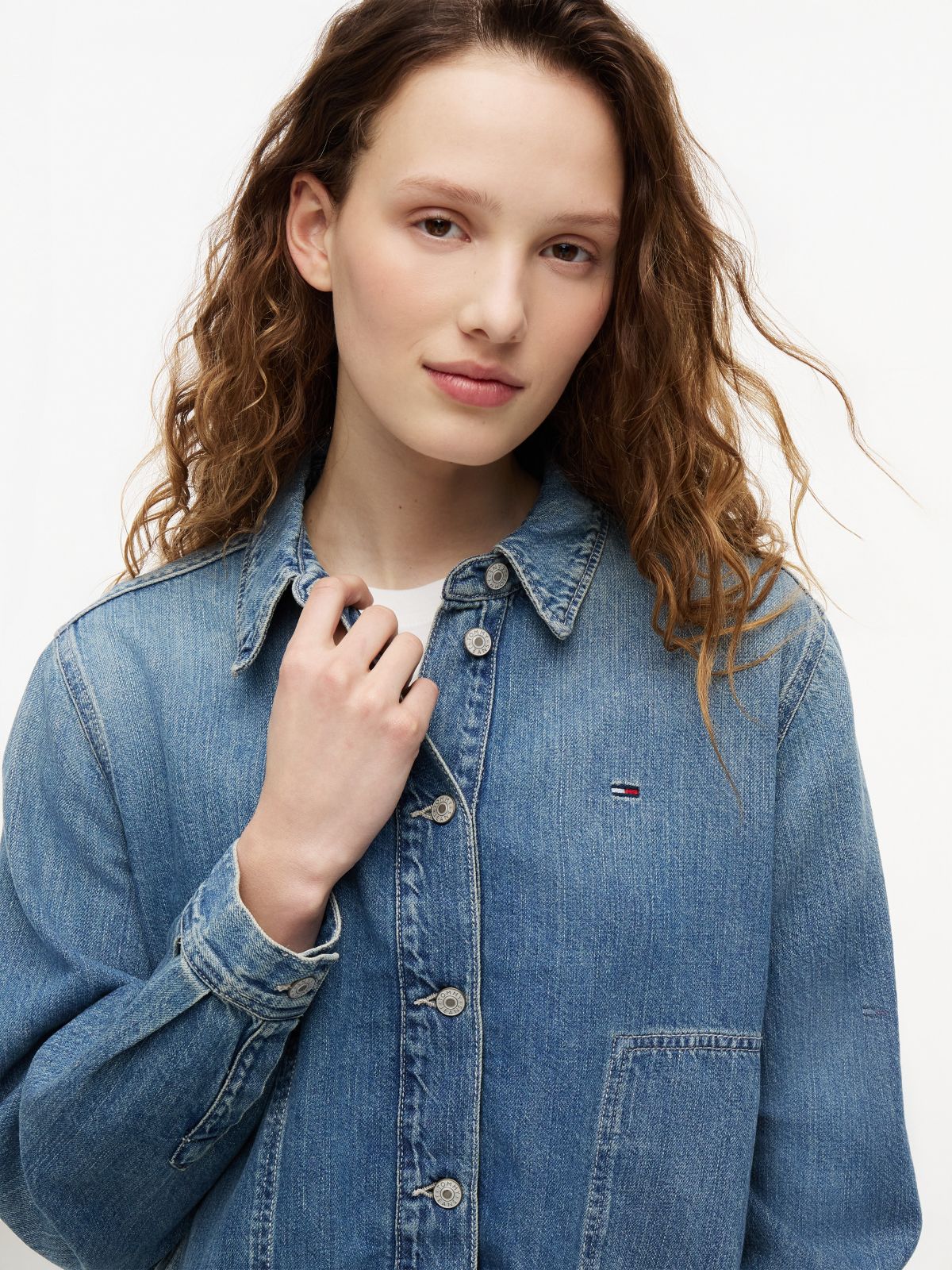 Tommy Jeans Tie-Hem Denim Chore Jacket — Denim Medium