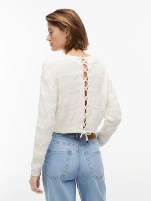Женские джинсы Tommy Hilfiger Tommy Jeans Textured Lace-Up Sweater — фото 5
