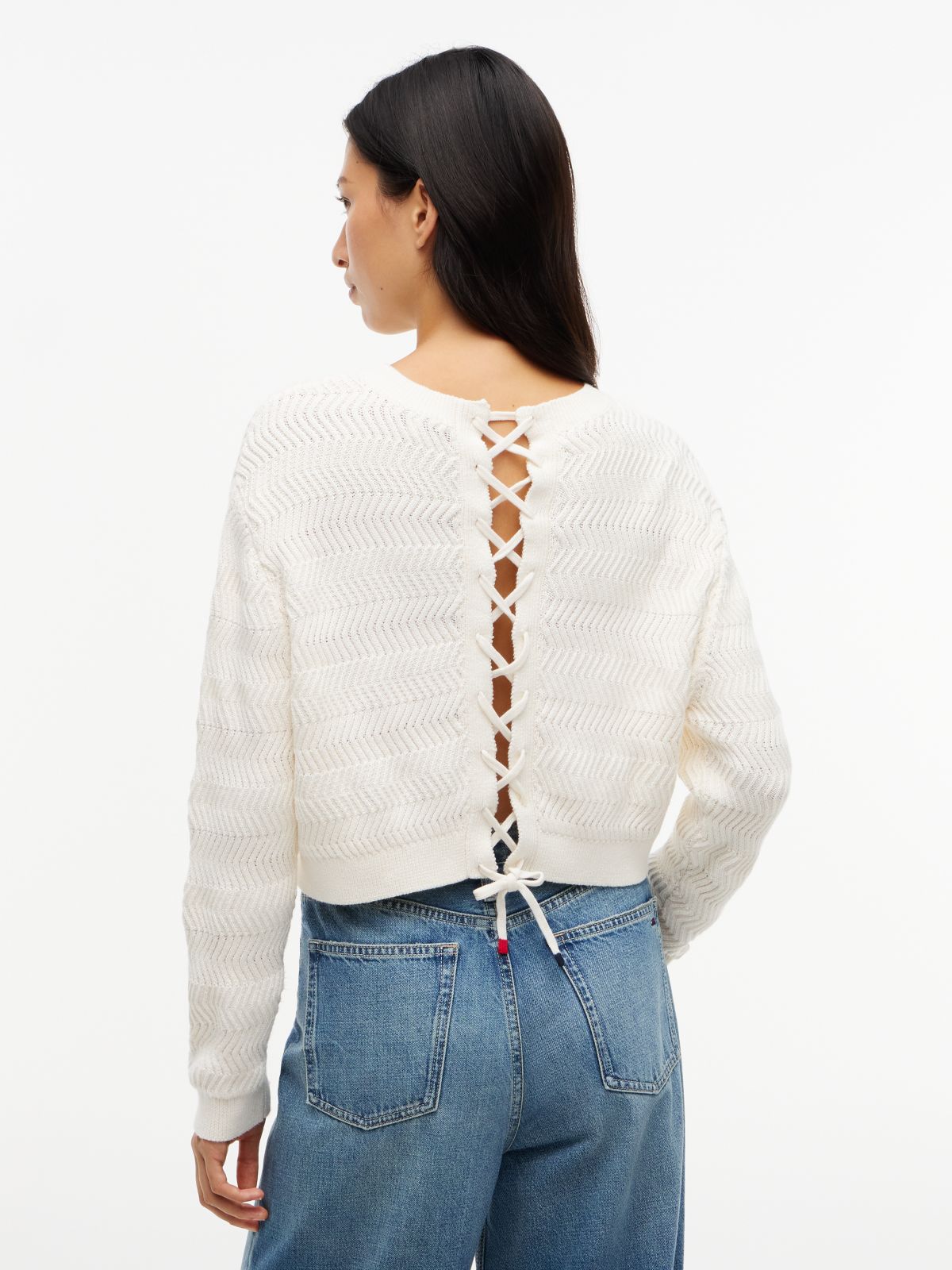 Tommy Jeans Textured Lace-Up Sweater — Ancient White