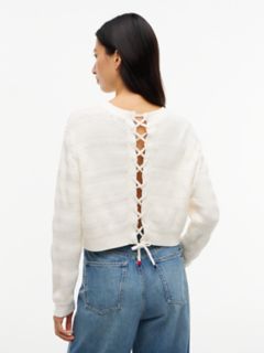 Tommy Jeans Textured Lace-Up Sweater — Ancient White 5