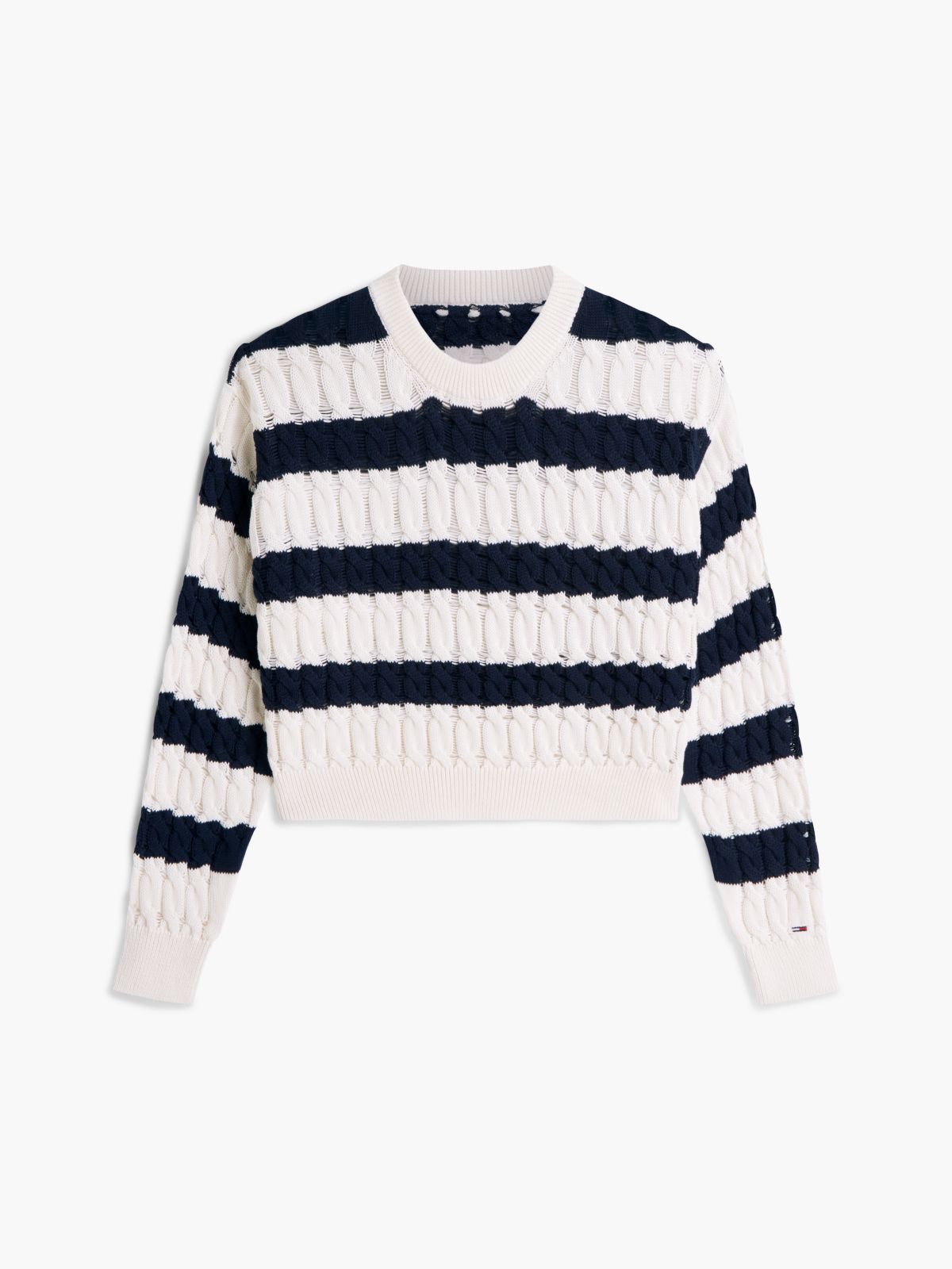 Tommy Jeans Striped Cable Knit Sweater — Navy Blue / Ecru Stripe