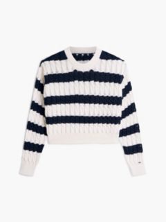 Tommy Jeans Striped Cable Knit Sweater — Navy Blue / Ecru Stripe 5