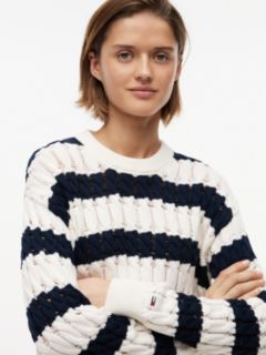 Tommy Jeans Striped Cable Knit Sweater — Navy Blue / Ecru Stripe 3