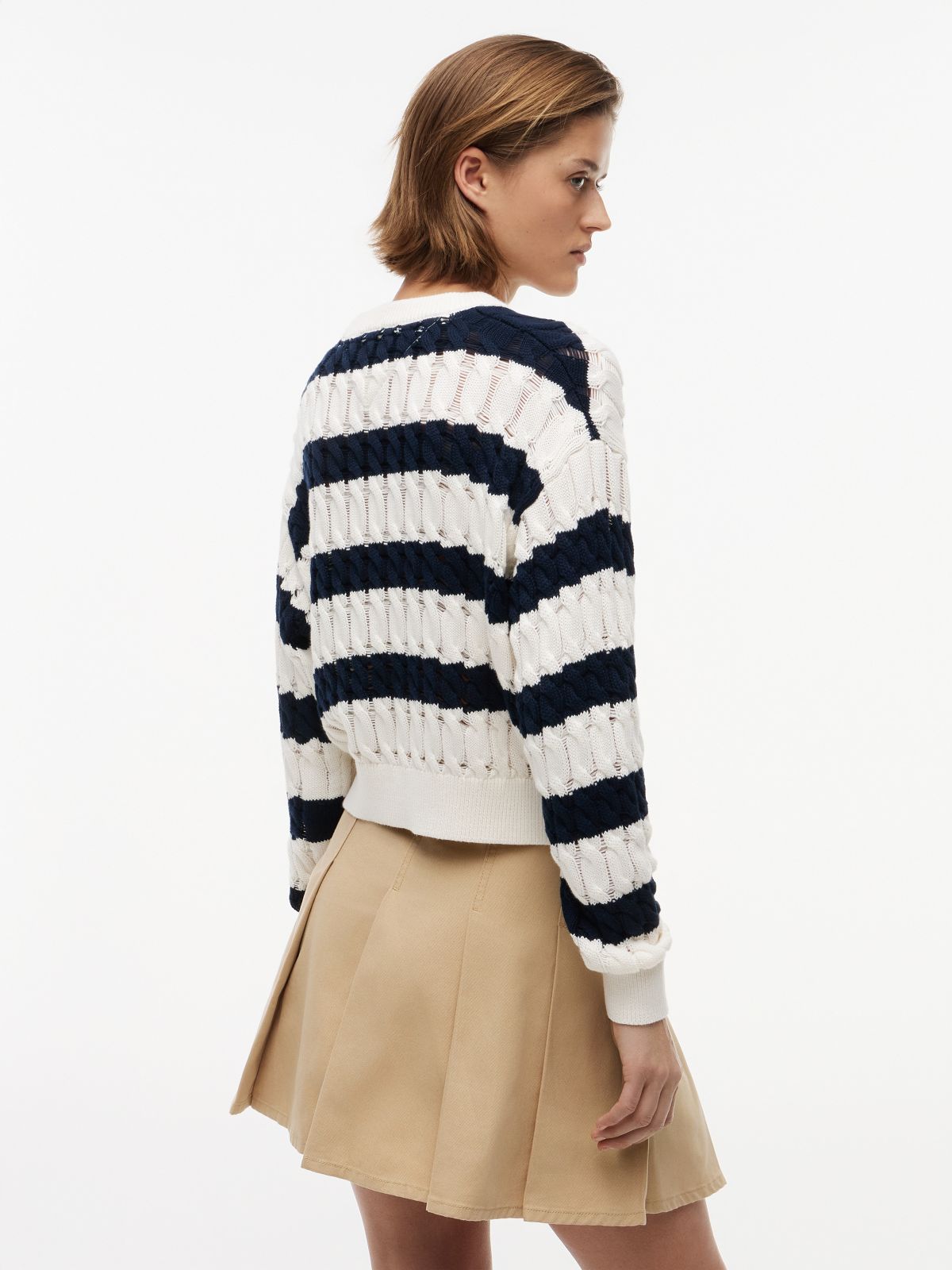 Tommy Jeans Striped Cable Knit Sweater — Navy Blue / Ecru Stripe