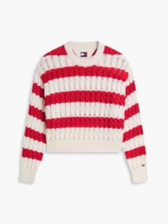 Tommy Jeans Striped Cable Knit Sweater — Amaryllis Red / Stripe 5